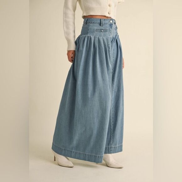 903. DENIM PLEATED WIDE LEG PANTS - Picture 6 of 10